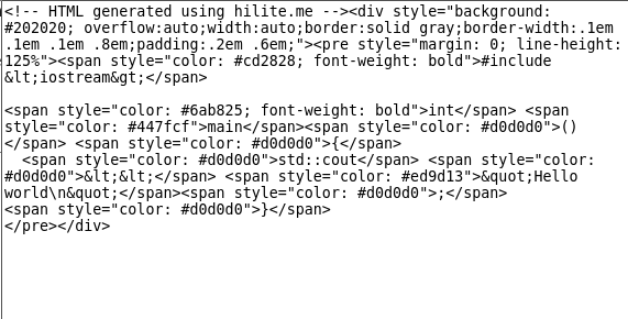 Code foramatted with hilite.me